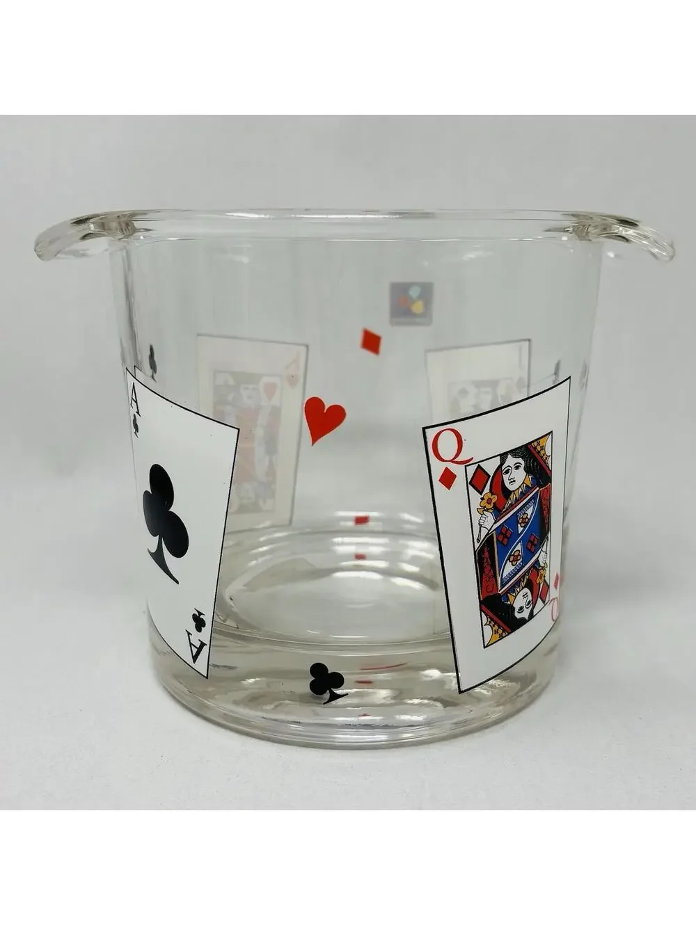 VTG Luminarc Card Party Ice Bucket MCM Glass Retro Poker Barware 6.5
